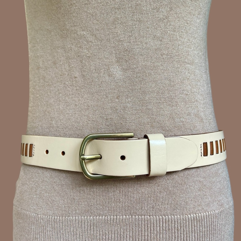 Fossil Leather Belt Cream and Cognac Brown Laced Festival Size S - Picture 5 of 17